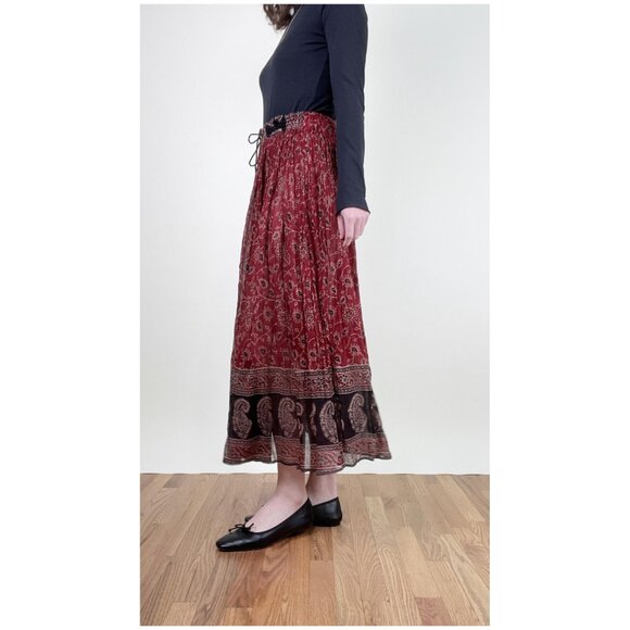 Vintage Boho Maxi Midi Skirt Floral Pleated High Low Rise Hippie Bohemian Flowy - Picture 3 of 9